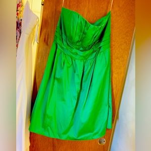 David’s bridal strapless silky green formal dress